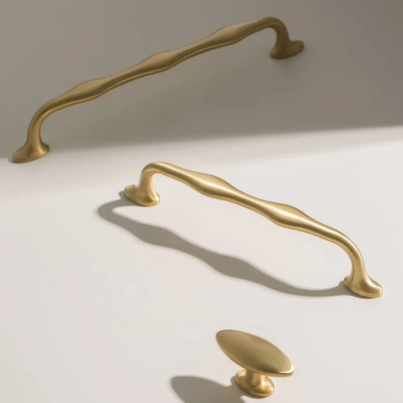 French Style Light Luxury Irregular Long Pulls Drawer Wardrobe Door Handles Brass Simple Copper Handle Hardware Furniture Knobs