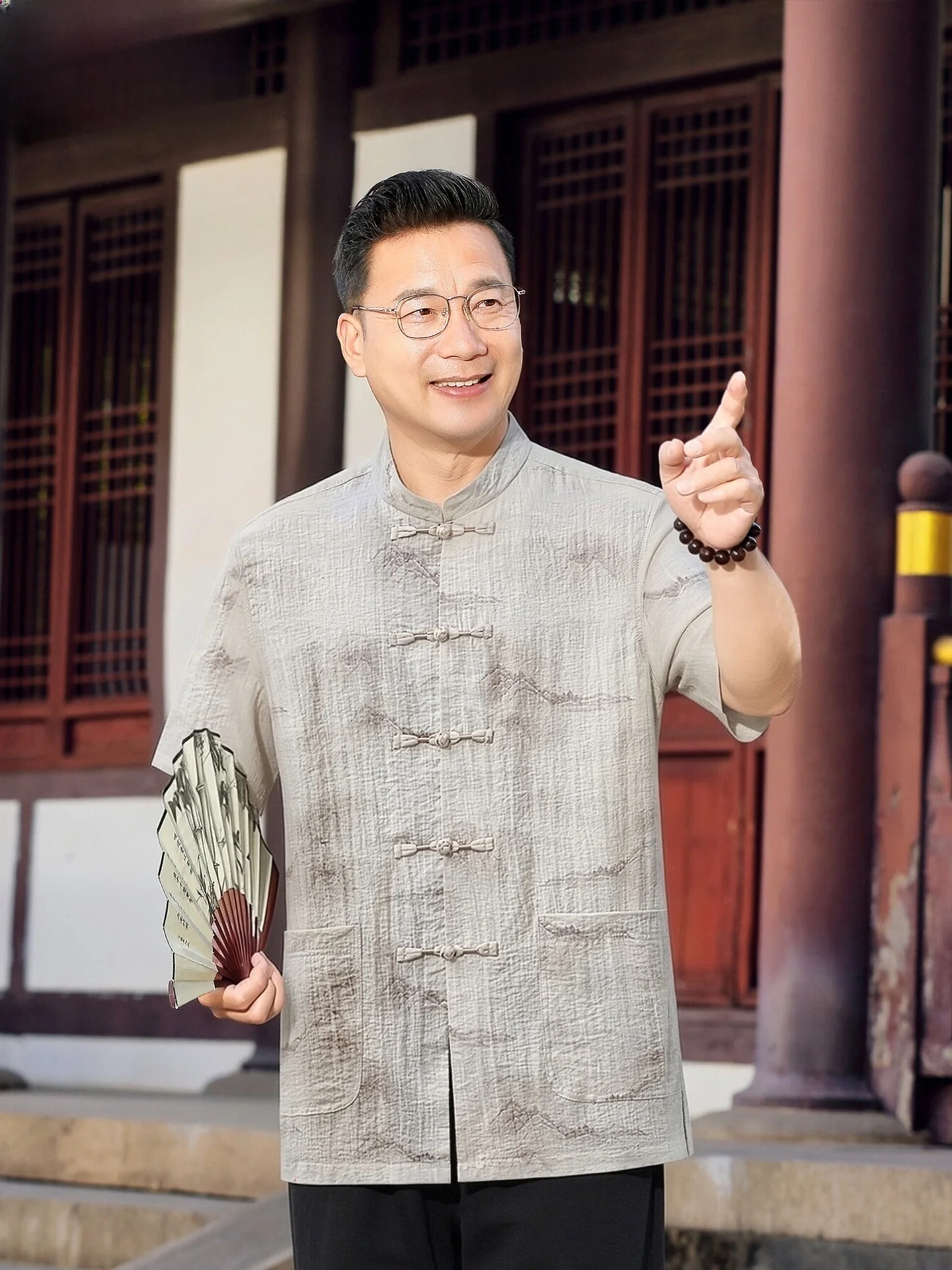 new-chinese-style-dad-summer-set-short-sleeve-linen-men's-fashion-casual-wear-comfortable-knitted-fabric-mid-aged-suitable