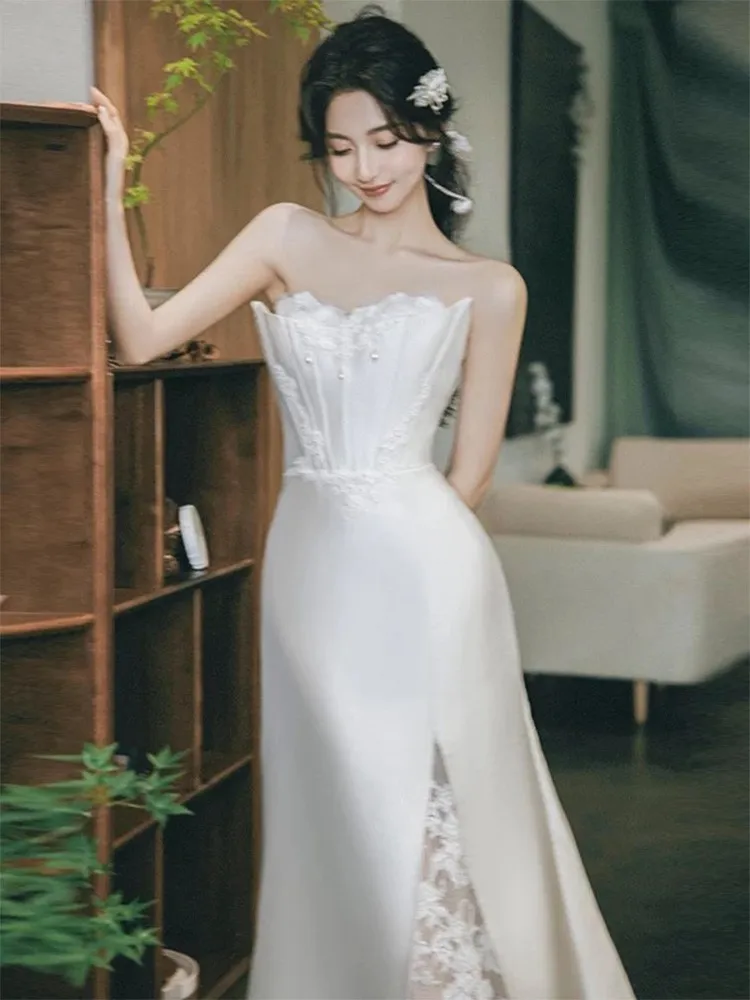 

Strapless light luxury forest-themed fish-tail chiffon elegant welcome dress
