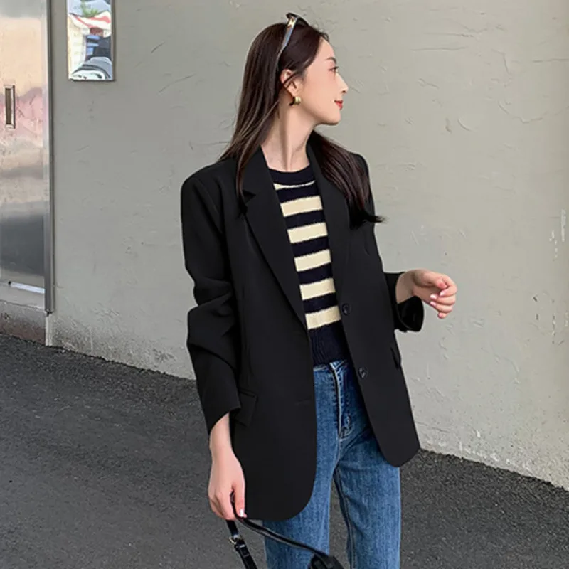 EAEOVNI Autunno Office Lady Blazer Cappotto Donna Indietro Split Design Tinta unita Giacca a maniche lunghe Moda 2025 Nuovi vestiti