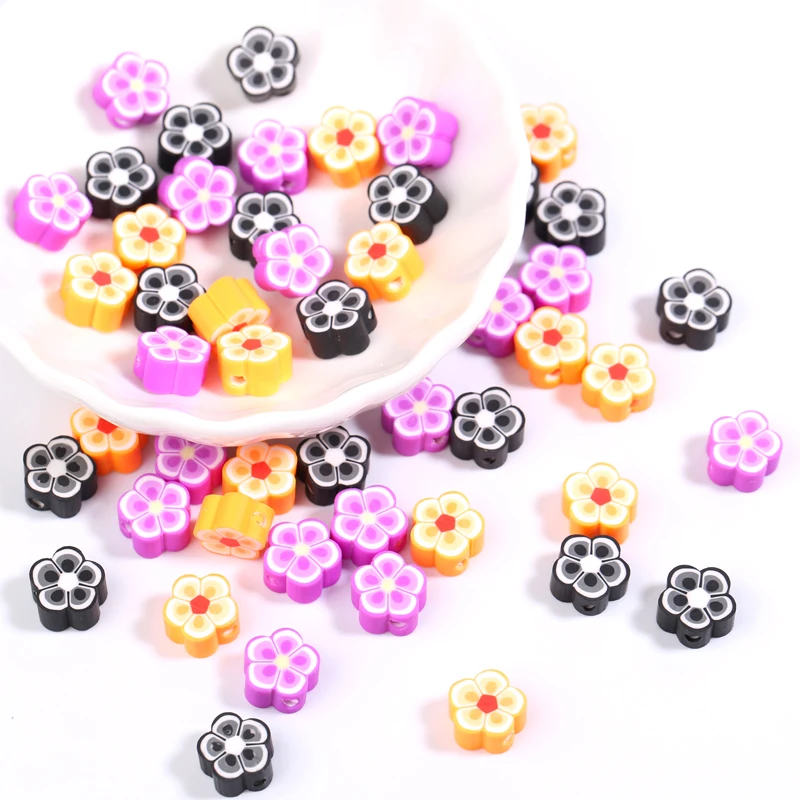 50pcs 10mm Halloween Scheme Polymer Clay Beads Flower Spacer Loose Beads For Jewelry Making Necklace Earrings Diy Accessories