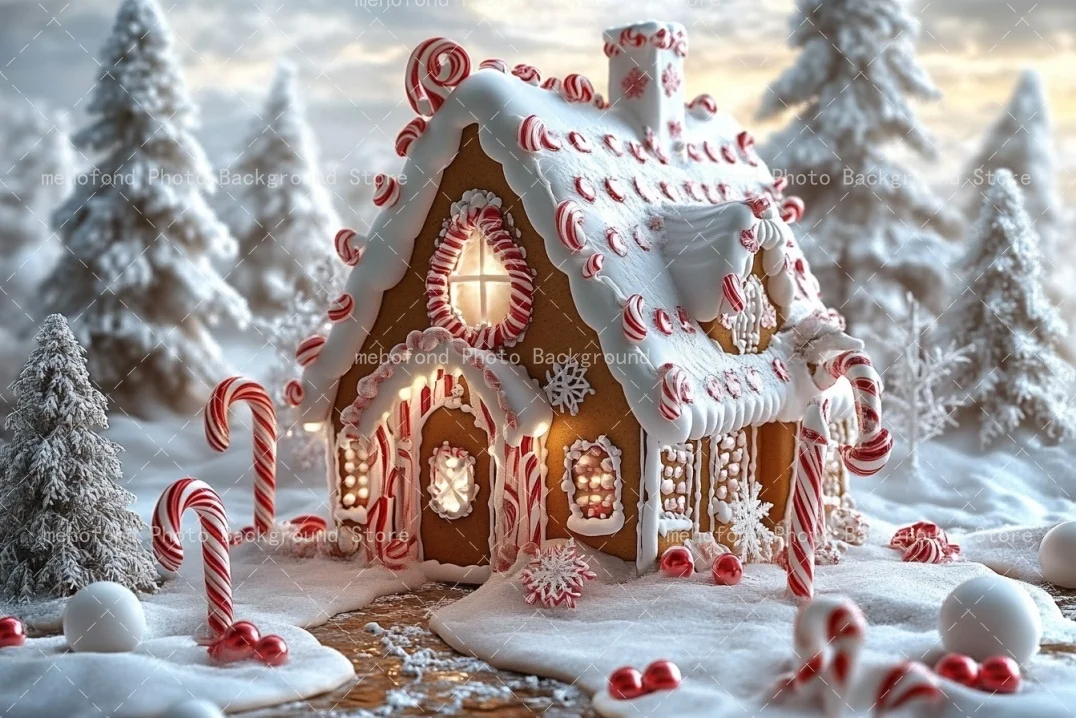 Fondo de fotografía Mehofond casa de jengibre de Navidad bastón de azúcar blanco caramelo rojo niños retrato familiar telón de fondo Decoración