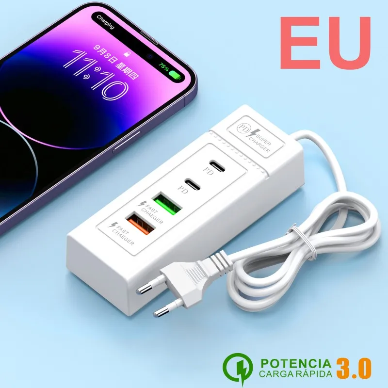 USB Plug Power Strip Charger Station Splitter 5V4A USB TYPE C 3.0 Fast Charger Phone Charging Plug USB US EU Electrical Socket