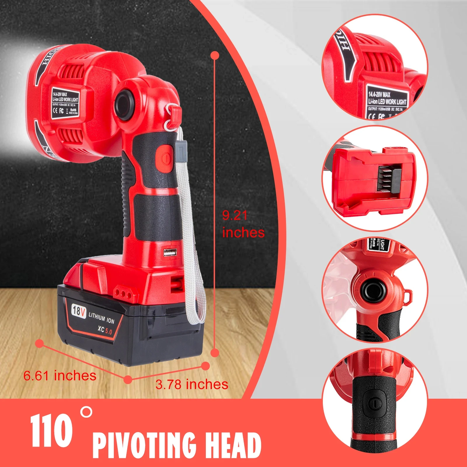 ไฟฉุกเฉินทำงานแบตเตอรี่ Li-ion 18V 1120LM โคมไฟแนวตั้ง12W สำหรับ milwaukee