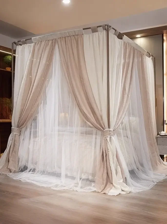 

New linen double-layer light luxury high-grade thickened shading cloth three-door court floor mosquito net bed mantle