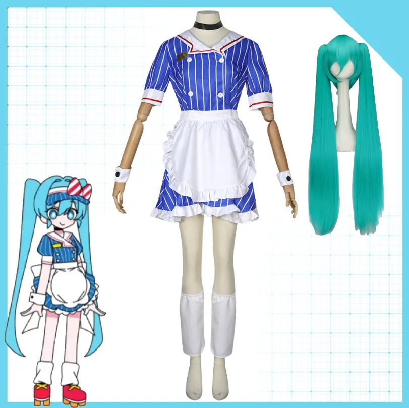 

Anime Mesmerizer Cosplay Costumes Wig Uniform Women Striped Maid Dress Apron Suit Halloween Christmas Carnival Cosplay Costume
