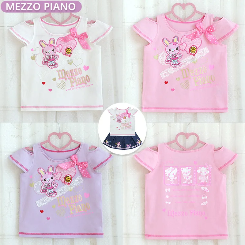 Summer New Mommy and Daughter Matching Clothes Japanese Cute Bow Lace Off-shoulder Short-sleeved T-shirt Cartoon Mp Jojifuk