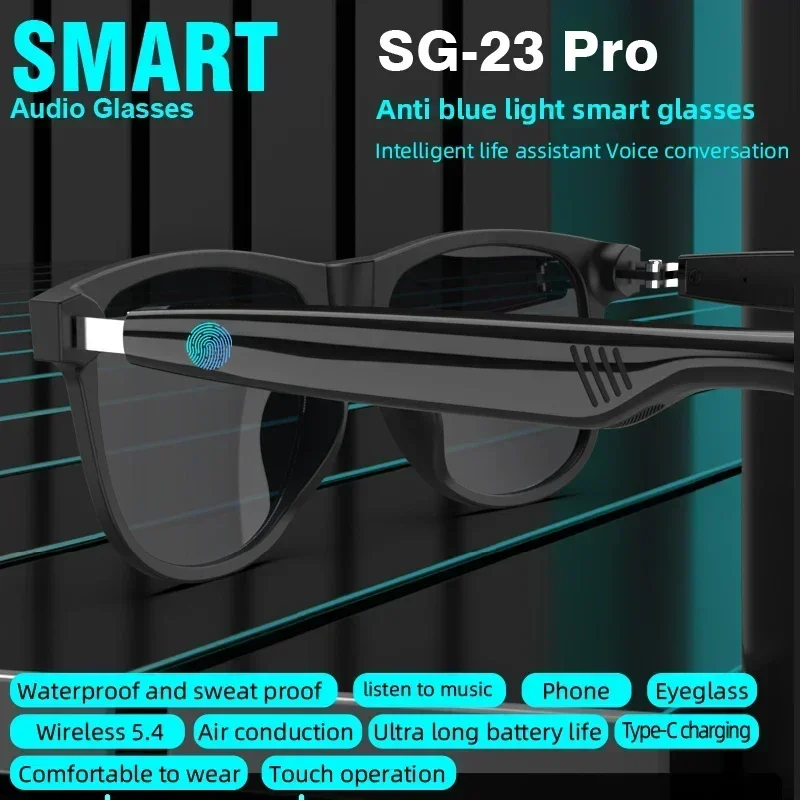 

Bluetooth 5.4 Smart Glasses Anti Blue Light Wireless Headset Glasses Music Call Waterproof Long Battery Eyeglasses