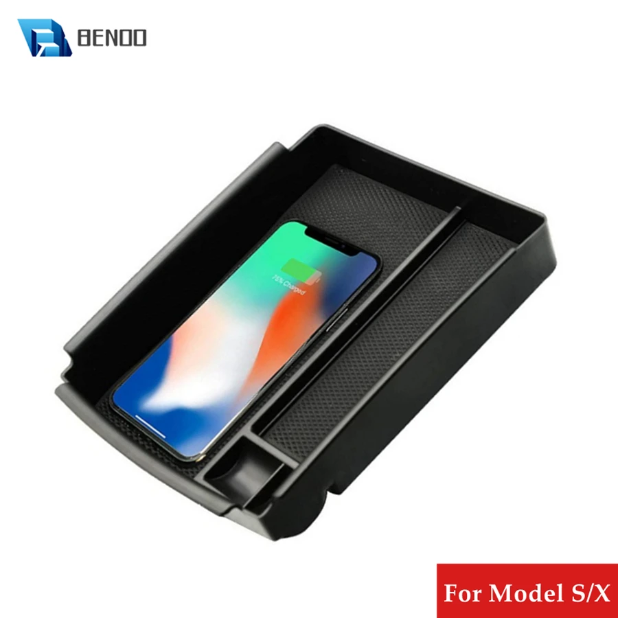 For Tesla Model S Model X 10W Fast Charging Mobile Phone Wireless Charger Center Console Organizer Box with Tray Cup Holder