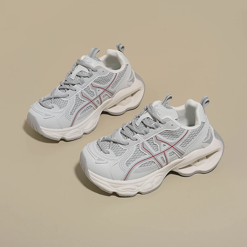 Breathable Mesh Chunky Sneakers Lace-Up Platform Casual Walking Shoes for Women Ladies Daily Wear Spring Summer