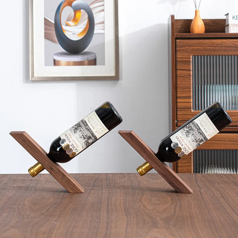 Minimalist Wooden Wine Bottle Holder Walnut Wood Single Wine Rack Countertop Decorative Wine Display Stand for Home Bar