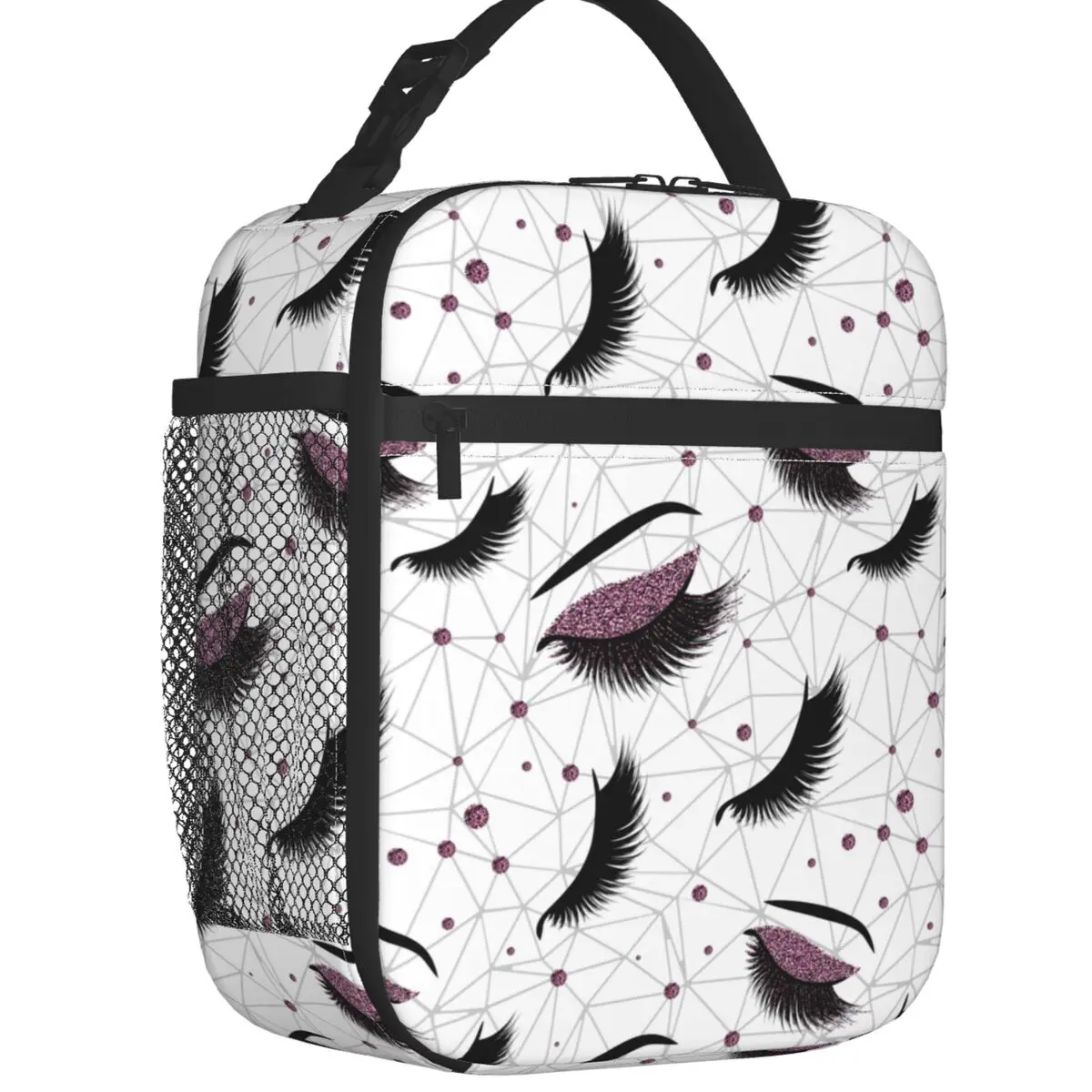 Eyelash Eyes Thermal Insulated Lunch Bags Burgundy Lashes Seamless Pattern Lunch Tote Work School Travel Multifunction Food Box