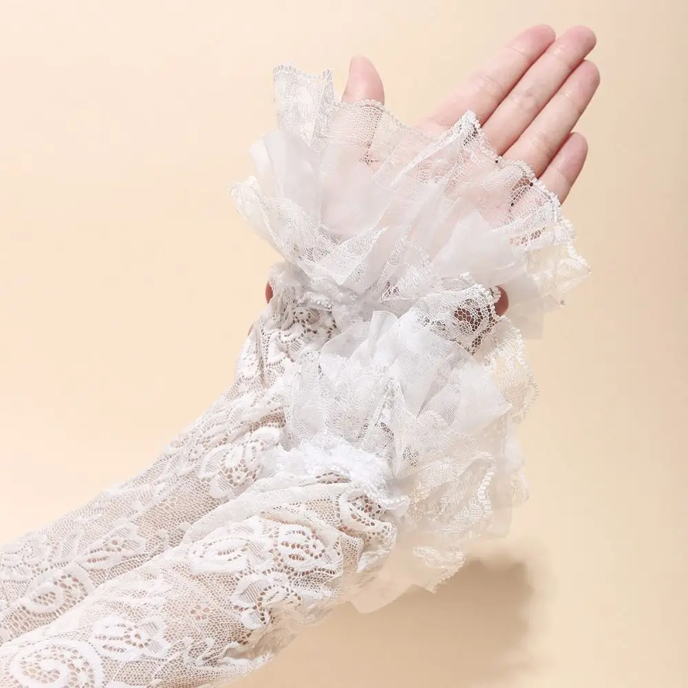 Simple Elastic Lace Ice Silk Sleeves Hollow Mesh Sun Protection Sleeve Anti-UV UV Insulation Long Sleeved Arm Cover Driving