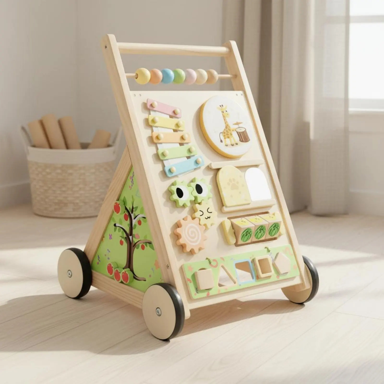 

Деревянная развивающая каталка-ходунки для малышей, многофункциональная игрушка-толкатель 8-в-1 для раннего развития, деревянная игрушка-толкатель для детей