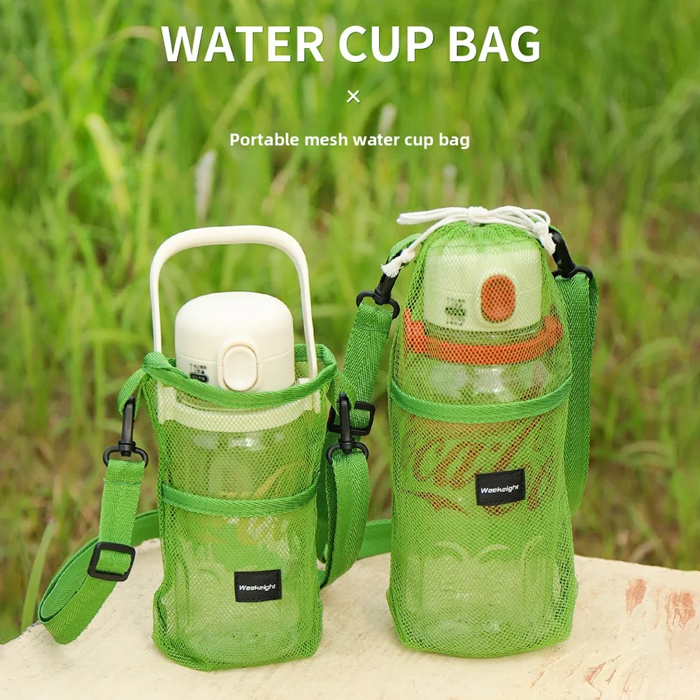 Portable Sport Water Bottle Cover Mesh Cup Sleeve Pouch With Strap Mobile Phone Bag Visible Bag Outdoor Camping Accessories