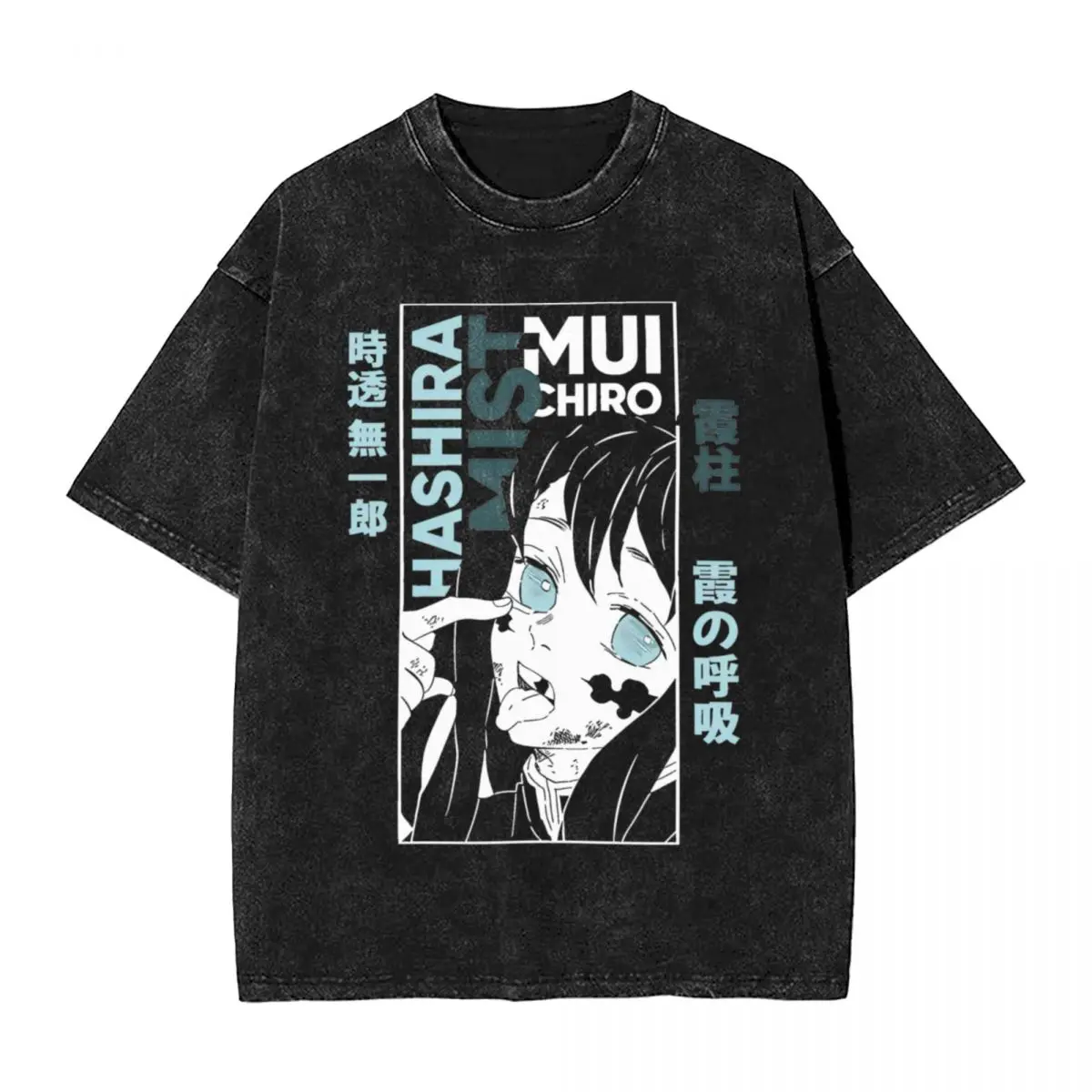 Muichiro Tokito Washed T Shirt Streetwear Casual T-Shirt Anime Demon Slayer Tees Tops Men Women Short Sleeve High Street Summer