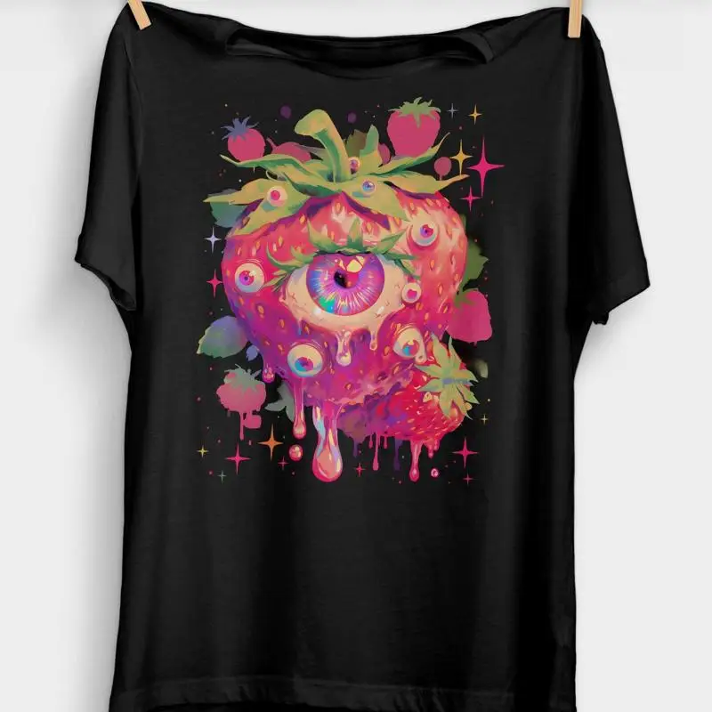 

Футболка Weirdcore Strawberry with Eyeballs Trippy Pastel Goth Dark Cottagecore Одежда Kawaii Gothic Aesthetic Goblincore