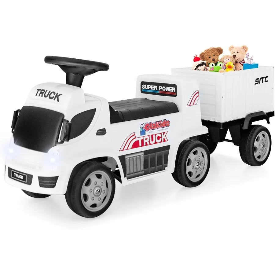 乗用玩具 プッシュカー 2in1 足蹴り式スライドトラック 脱着式トレーラー付き ステアリングホイール ヘッドライト 音楽 アラームサウンド おもちゃ