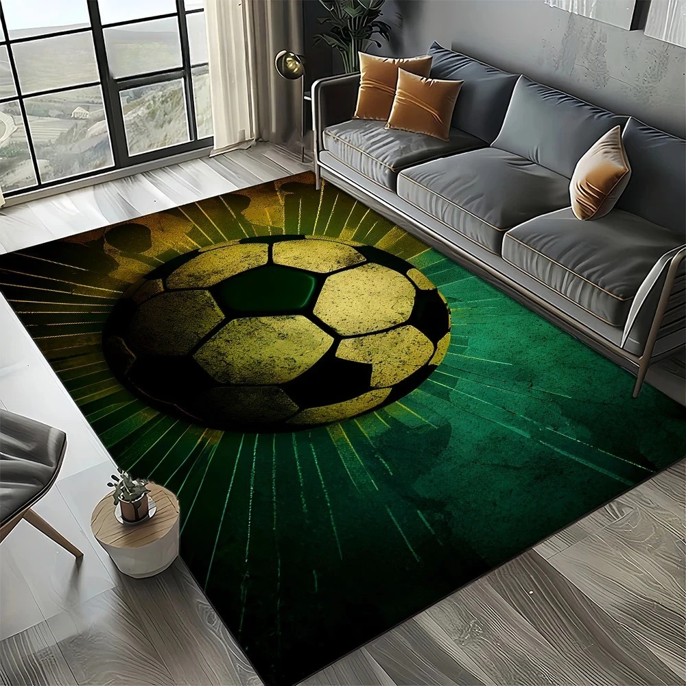 Sports Ball Pattern Area Rug Non-Slip Floor Carpet for Living Room Bedroom Football/Soccer Themed Home Decor Mat for Fans