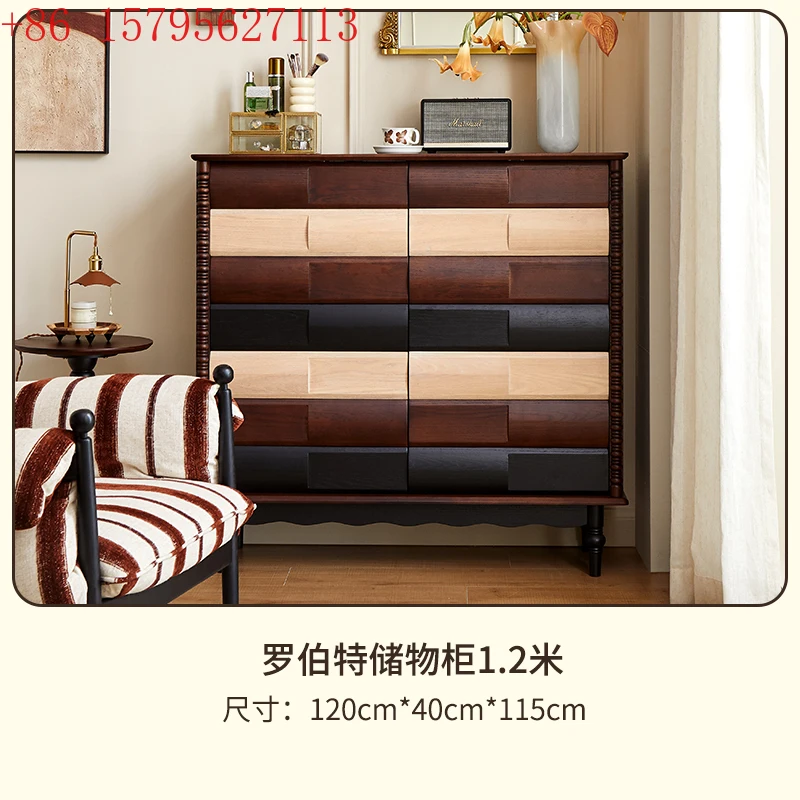

French retro solid wood chest small apartment bedroom bedside simple storage cabinet