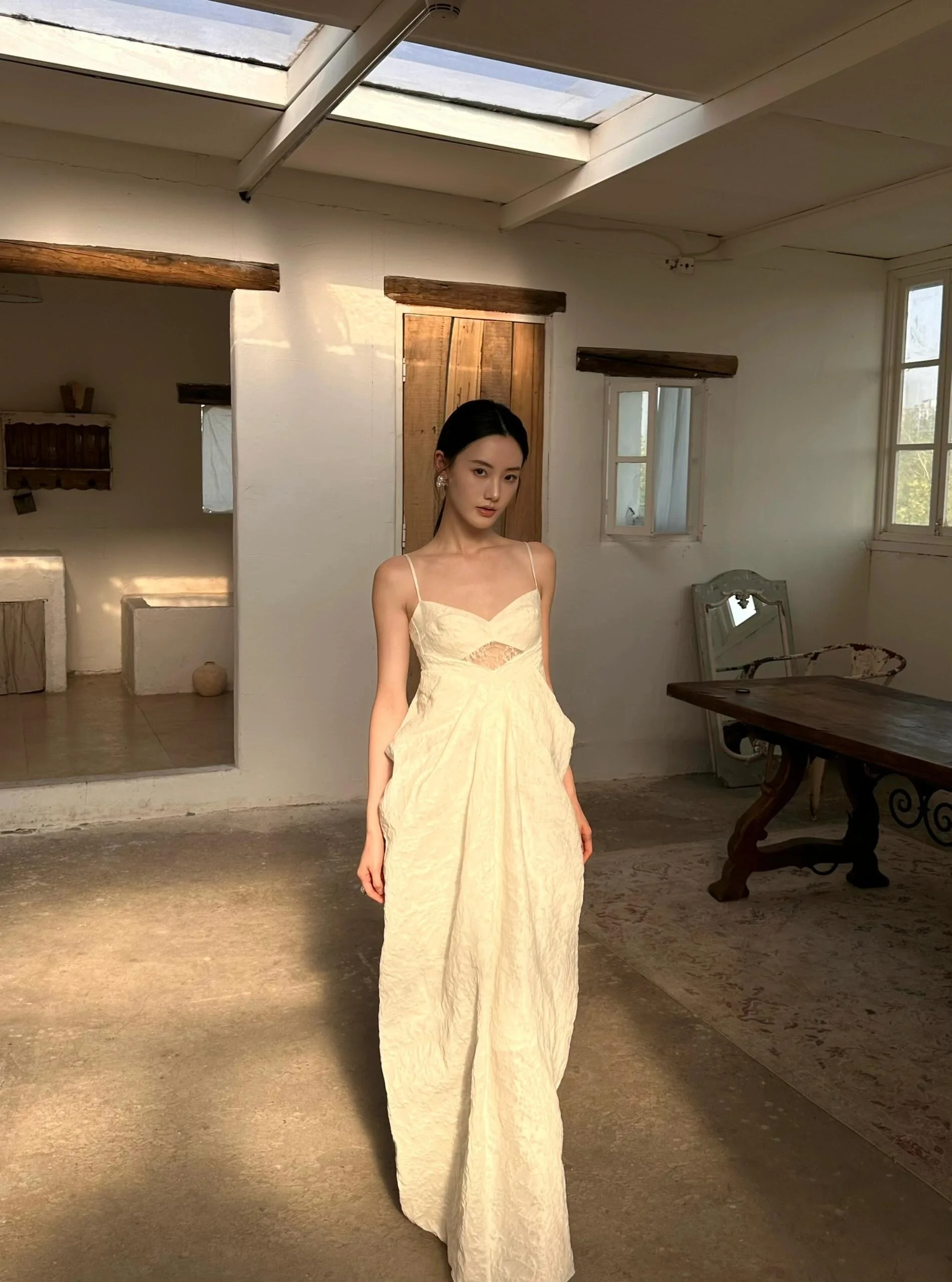 

Ele High-Waist Lace Hollow out Embroidery Strap Dr Birthday Photo oot Long Evening Gown Wedding Par Celebration