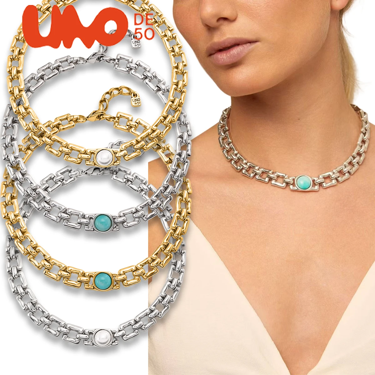 

Колье UNODE50 Персонализированное квадратное колье, бирюзовый хрустальный жемчуг, легкая роскошь, ниша