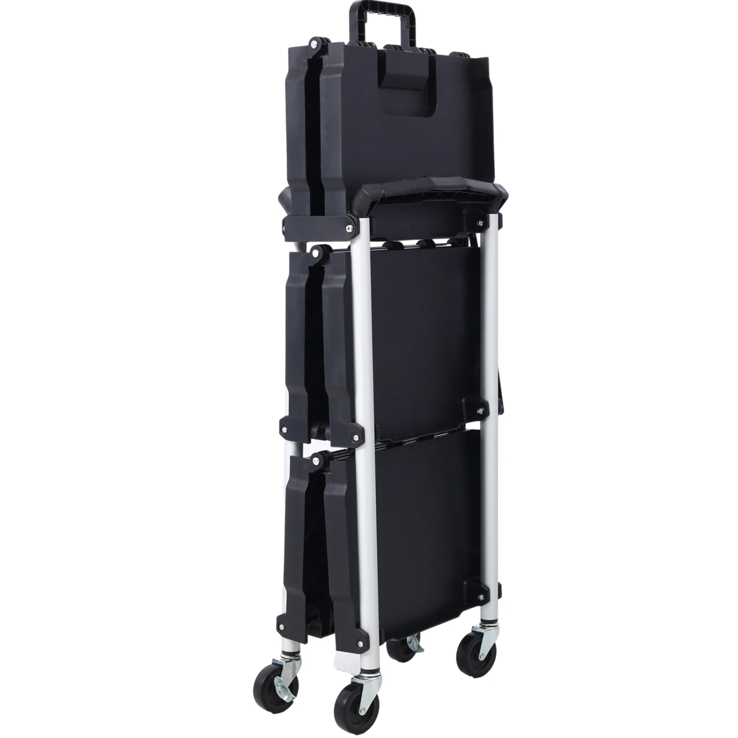 

3 Layers Folding Collapsible Service Cart Pack-N-Roll Folding Collapsible Service Cart, Black, 50 Lb. Load Capacity per Shelf