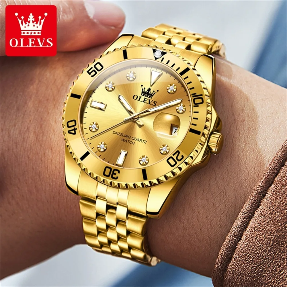 OLEVS 9809 Reloj para Hombre, Reloj de cuarzo Original a la moda, escala de circón, Reloj luminoso resistente al agua para Hombre, Reloj automático con fecha para Hombre