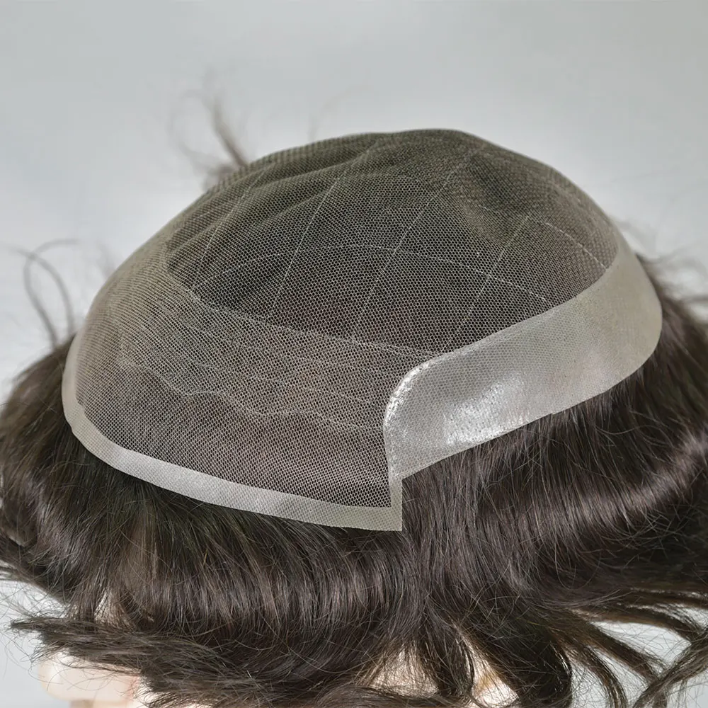 Men's Hair Toupee OCT Style 100% European Human Hair 9x7inch Lace Front Natural Hairline Dark Brown 2# Color Wig Piece