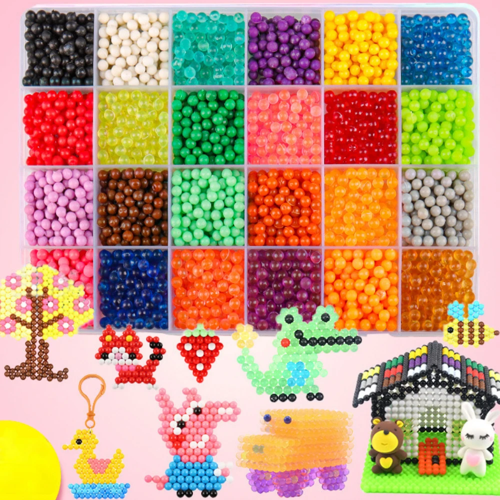 1000 Pcs/box DIY Water Spray Magic Beads Handmade Toy Set Children\'s Color Crystal Beads Puzzle Craft Kit Gift Variety Bean Toys