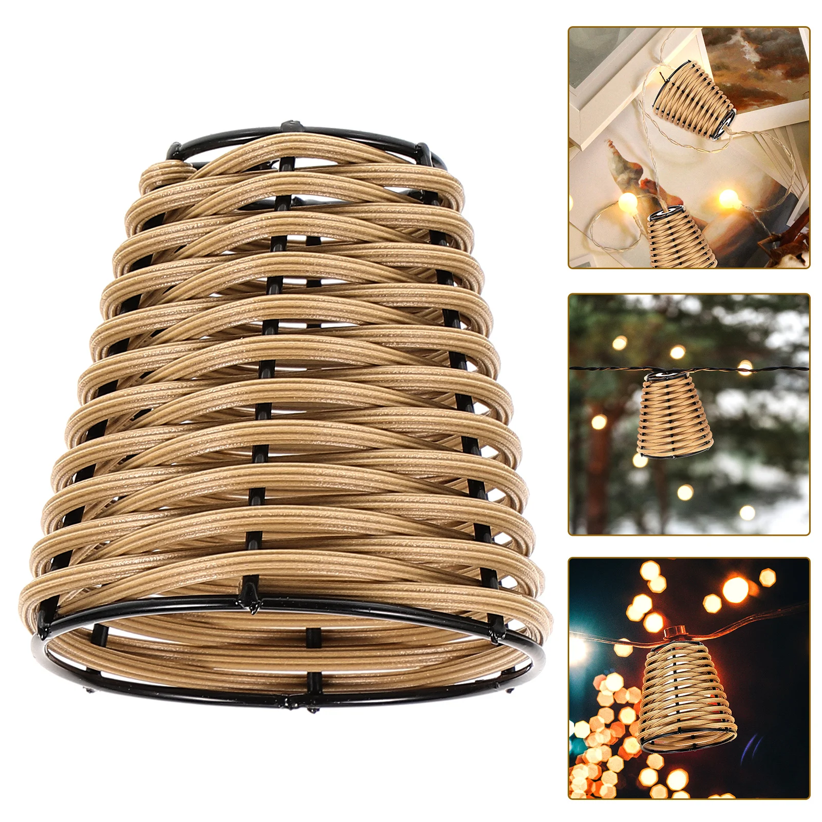 Japanese Rattan Small Lampshade Table Lighting Accessories Brown Bamboo Mini Lampshades Miniature Floor Light Stringing