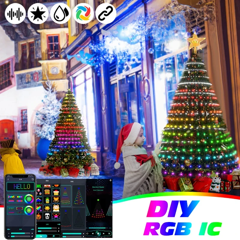 Imagem -05 - Led Árvore de Natal Luzes Aplicação Faça Você Mesmo String Luz Controle Bluetooth Rgb ic Decorações de Natal 2024