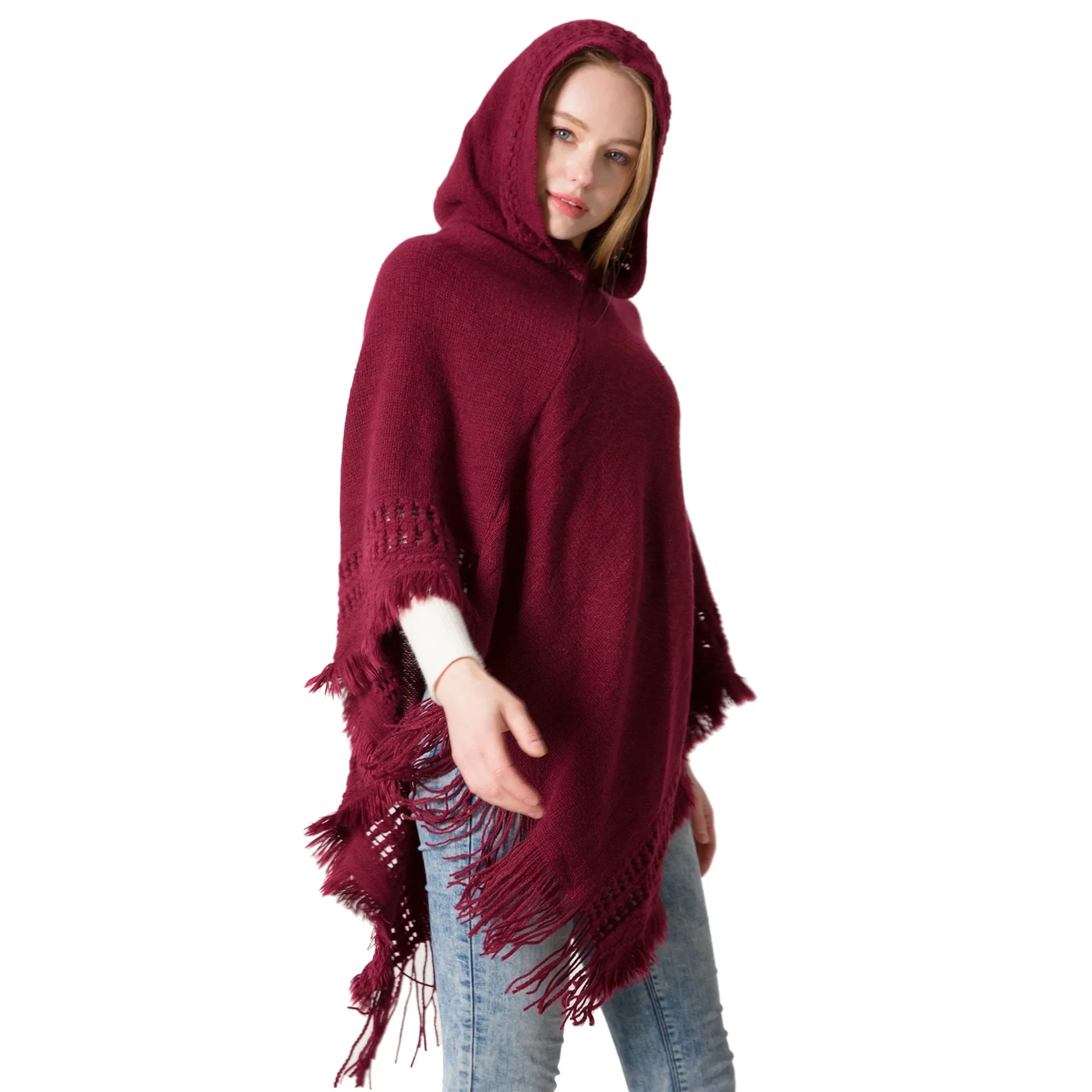 Pullover Casual Women Hooded Sweater Tassel Solid Jumper Cloak Autumn Spring Knitting Fashion Pullover Capes Warm Tassel Sweater