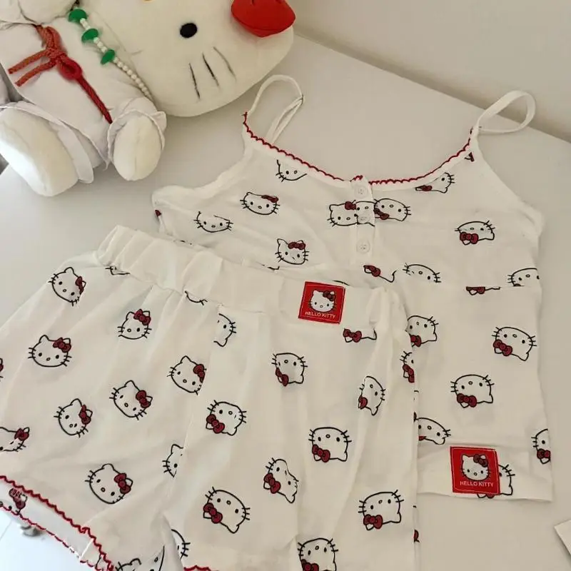 Sanrio Hello Kitty Sweet Cute Print Dress New Unique Design Bubble Sleeves Dress Japanese Style Y2K Girl Harajuku Fashion Frock