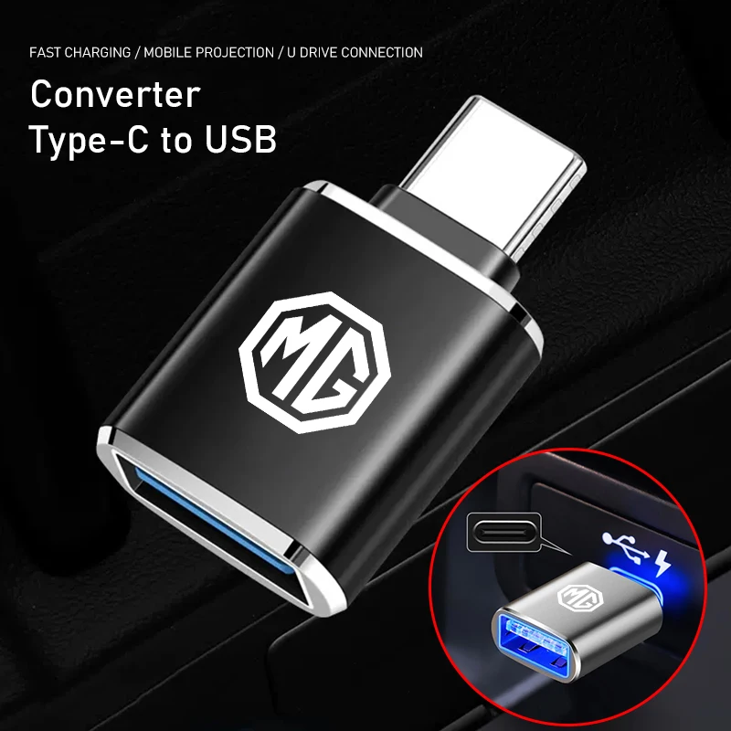 Car Type-C To USB Adapter Fast Charging Connector For Morris Garages MG Cyberster MG3 MG5 MG7 MG6 ZS ES5 ONE HS MG4 EV Cyber X