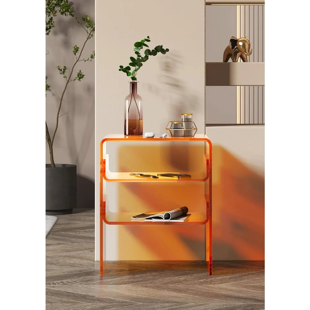 Sleek Acrylic End Table/Nightstand/Bedside Multi-Tiered 3-Level Storage, Space-Efficient 15.7\