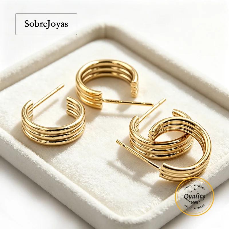 

14K Gold Filled Layered Endless Hoop Earrings 12mm Thick Hoop Post Wires Earring Hook Component for Jewelry Making