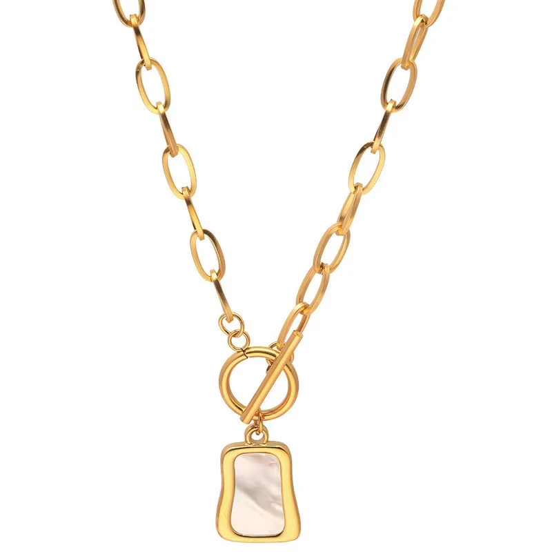 FTCY OT Buckle Irregular Shell Pendant Necklace For Women Gold Color Geometric Trapezoidal Women\'s Necklace Chains Jewelry Gifts