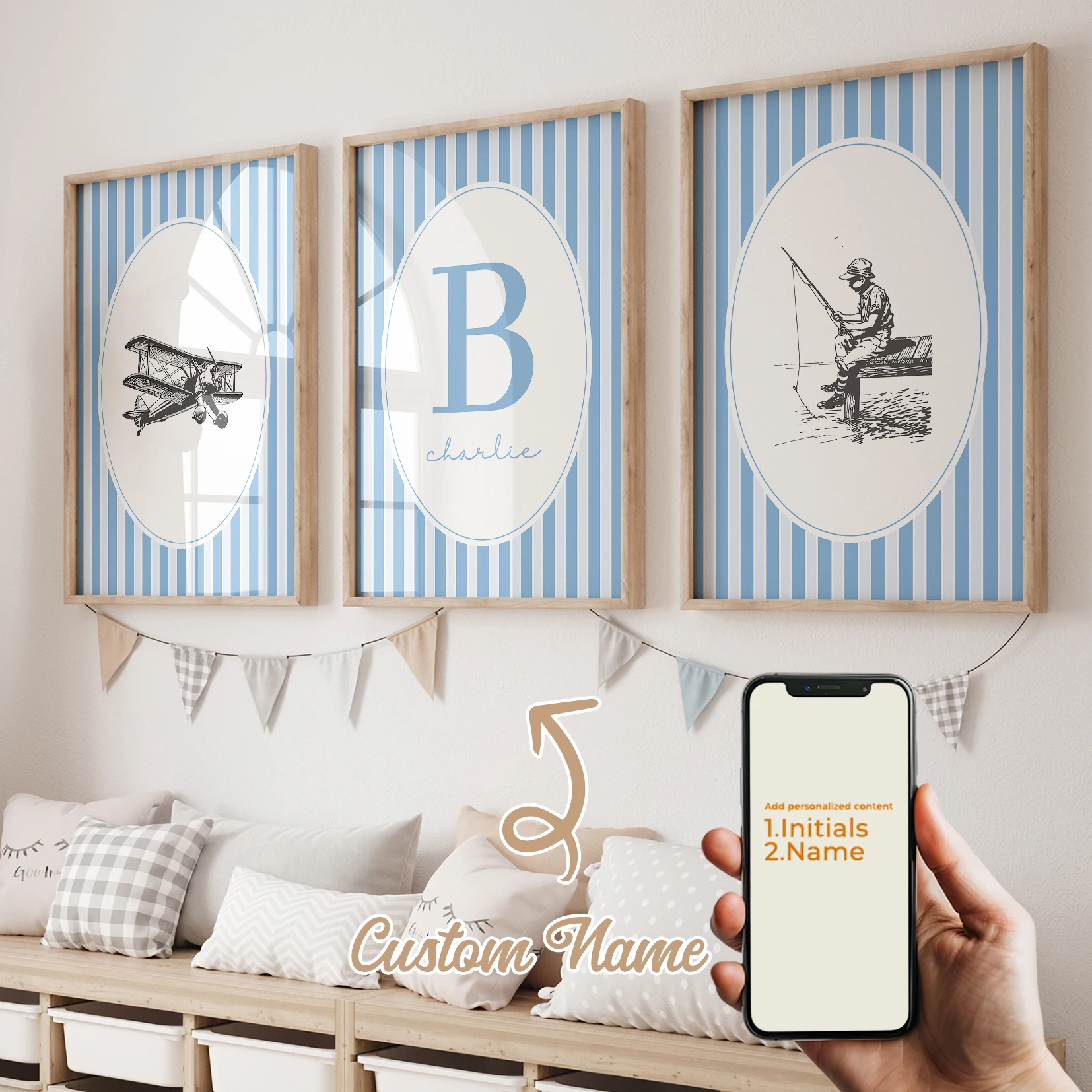 

Modern Personalized Name Custom Airplane Angler Wall Art Print Canvas Painting Poster Picture For Kids Room Bedroom Home Decor