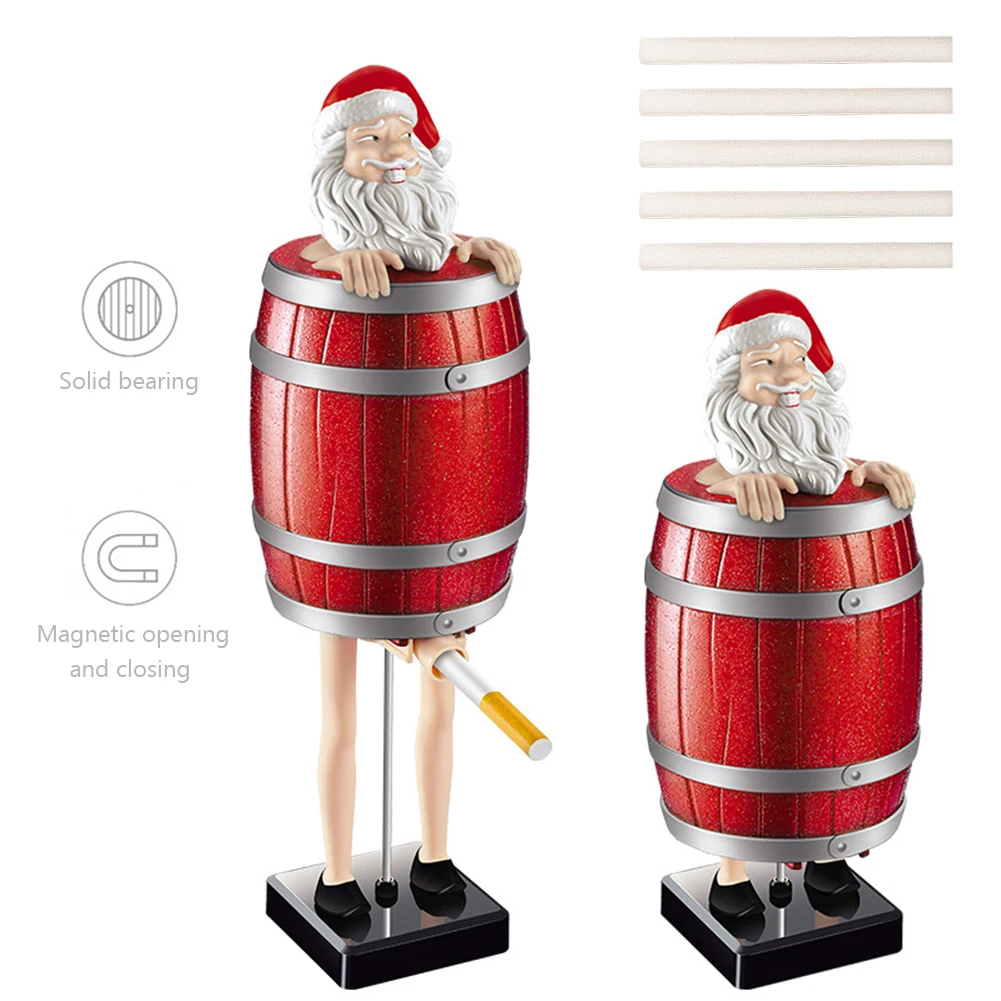 

Uncle Santa Automatic Cigarette Box Funny Cigarette Holder Wooden Barrel Cigarette Storage Case Toy Xmas Christmas Decoration