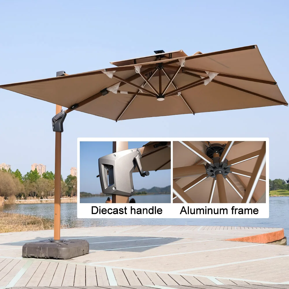 High Quality Aluminum Outdoor Cantilever Roman Parasol with Led Light Modern Waterproof Windproof Patio Umbrella Base