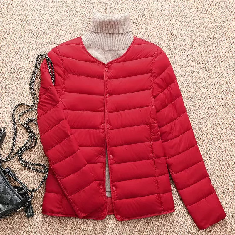 Women's short down jacket collarless long-sleeved light round neck base to wear warm slim underwear home clip cotton