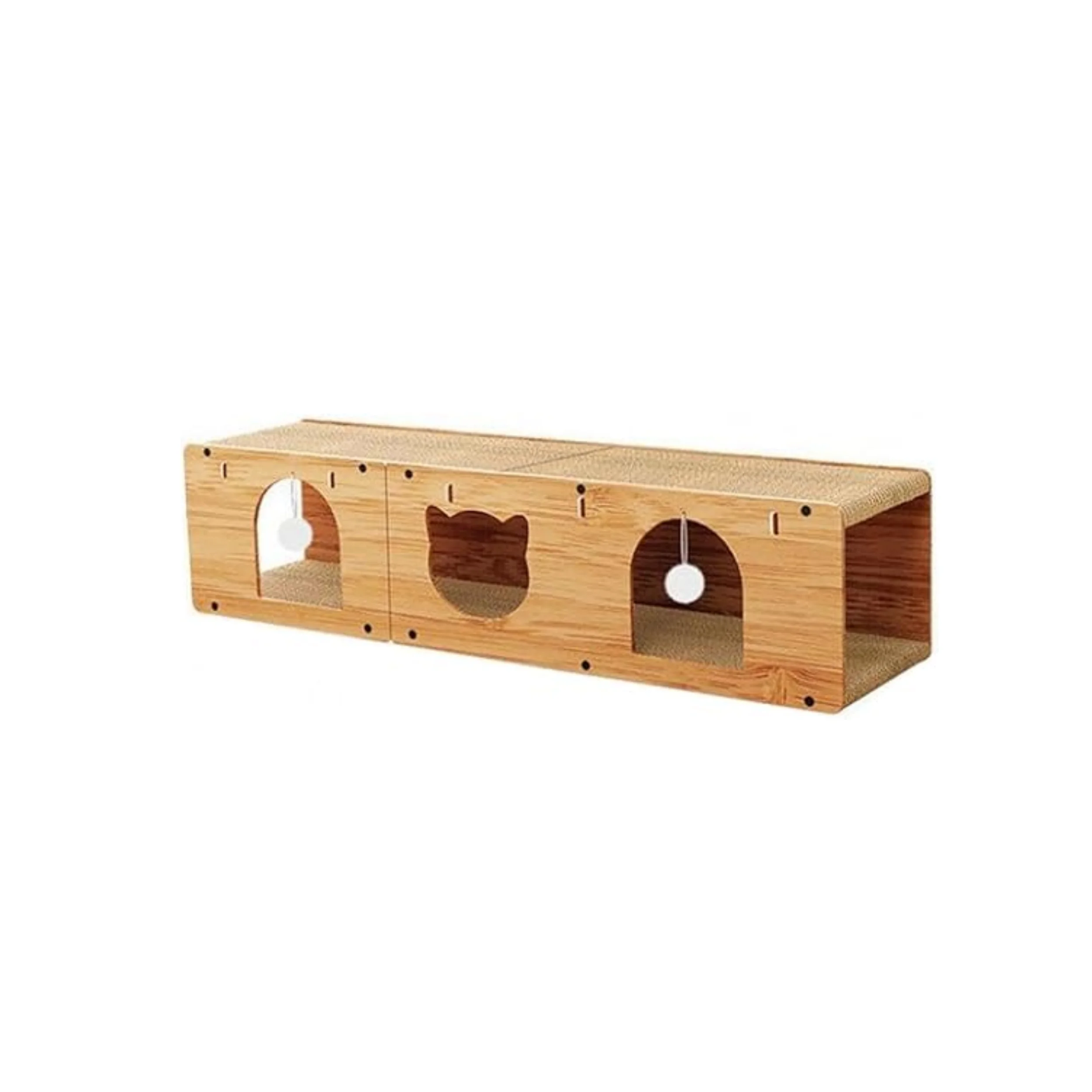 

Деревянный туннель для кошек с 3 отверстиями 100x30x30 см, домик-когтеточка, многофункциональное игровое убежище для домашних кошек