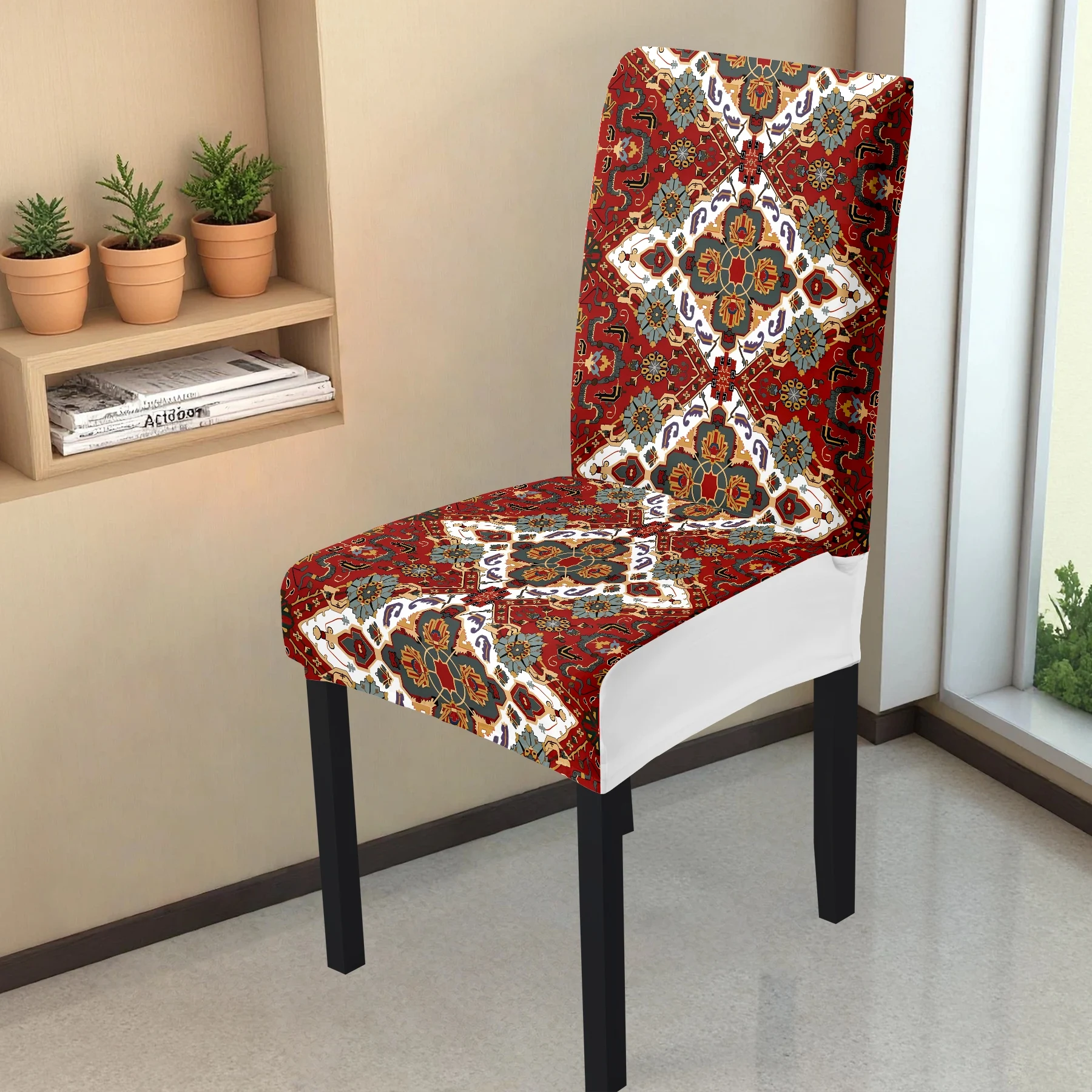 Bohemian Geometric Print Stretch Chair Cover, 2024 New All - inclusive Elastic Dining Chair Cover, Washable,