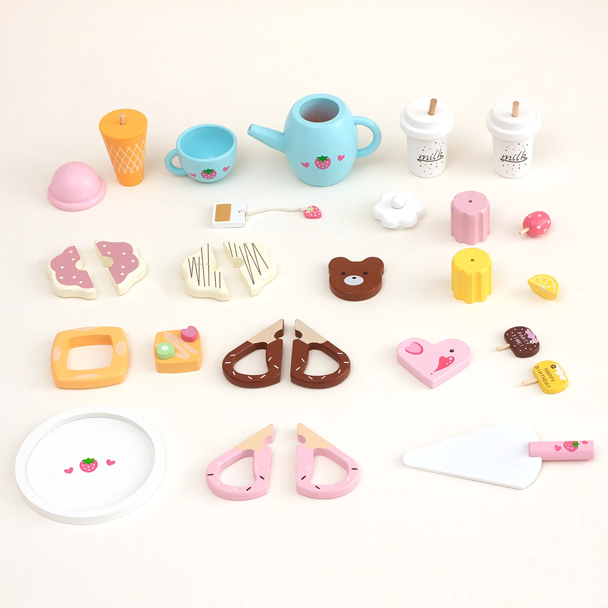 Holz Nachmittagstee-Set Spielzeug Rollenspiel Essen Lernen Rollenspiel Frühes Lernspielzeug für Kleinkinder Kuchen Kinder Geschenke