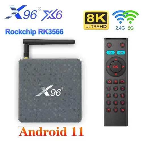 

X96 X6 Smart TV Box Android 11.0 OS RK3566 8 ГБ 64 ГБ 128 ГБ BT Set Top Box USB3.0 2,4G/5G Dual Wi-Fi 1000M 4K 8K 3D Медиаплеер