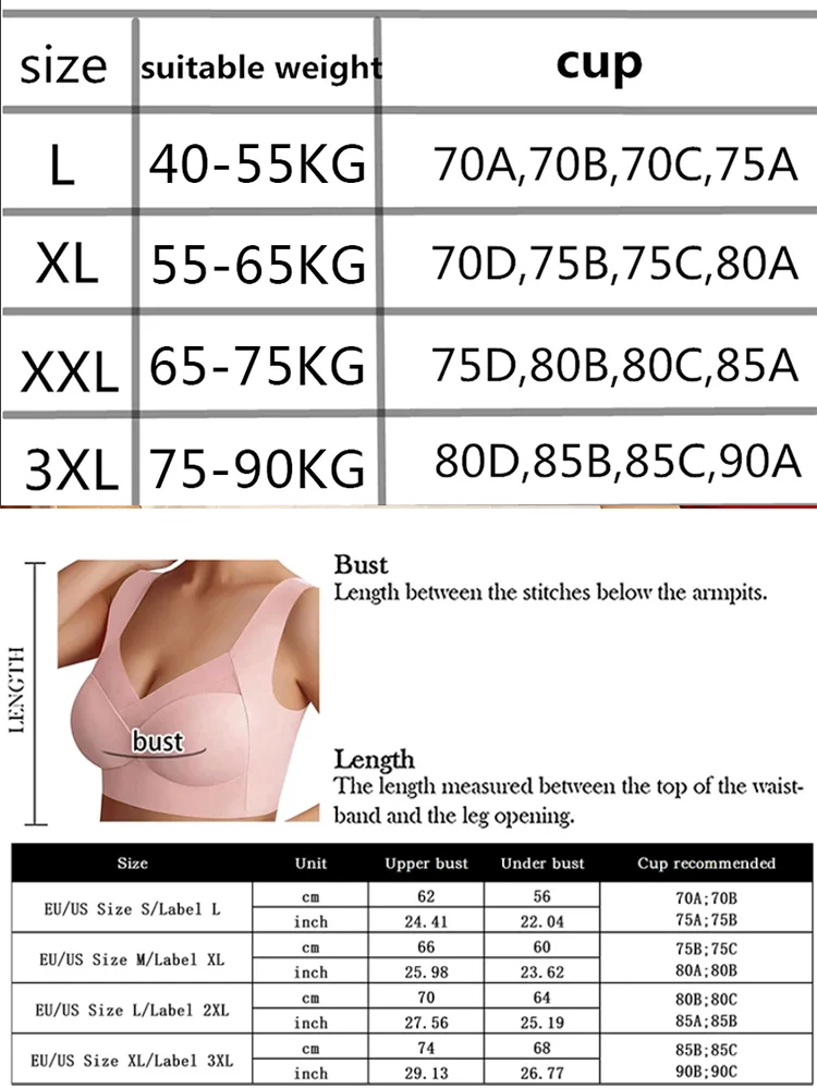 2PCS Women Lace Sport Bras Plus Size Seamless Bra Bralette Backless Lady Brassiere Vest Female Gather Shock-Proof Wireless L-3XL