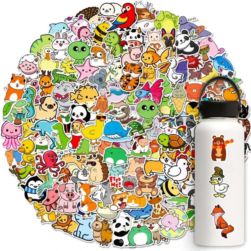 Set of 150 Colorful Animal Stickers Waterproof Decals for Kids Bottles and Gear