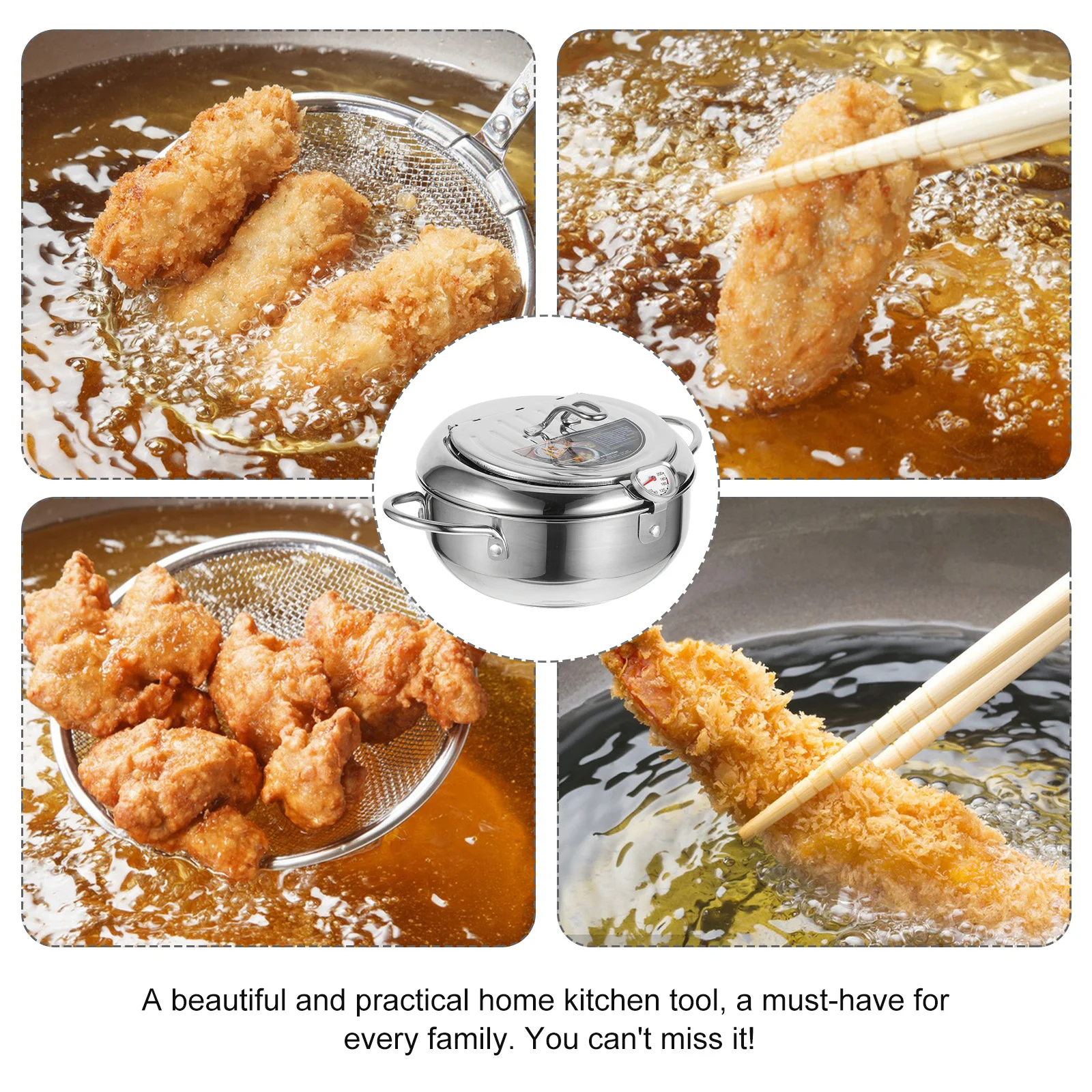 

Non-Stick Deep Pot Japanese Style Portable Oil Fryer Stainless Steel Kitchen Cookware Home Use Smooth Surface