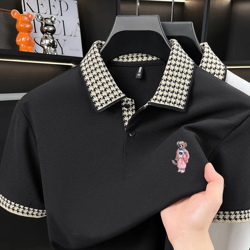 Luxury Summer Men's Brand Short Sleeved Polo Shirt. Flip Collar Contrasting Bear Embroidery T-Shirt, Casual Business Men's Wear